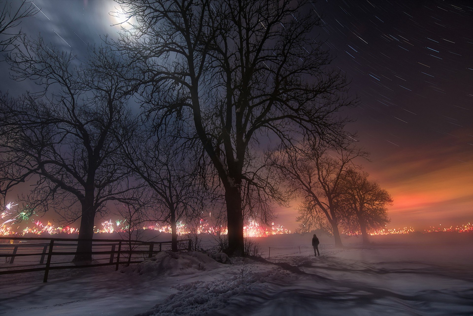 stadt nacht landschaft neujahr lichter