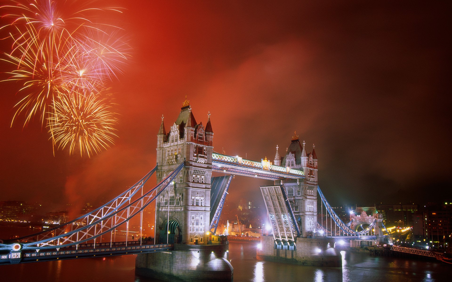 feuerwerk brücke fluss stadt london