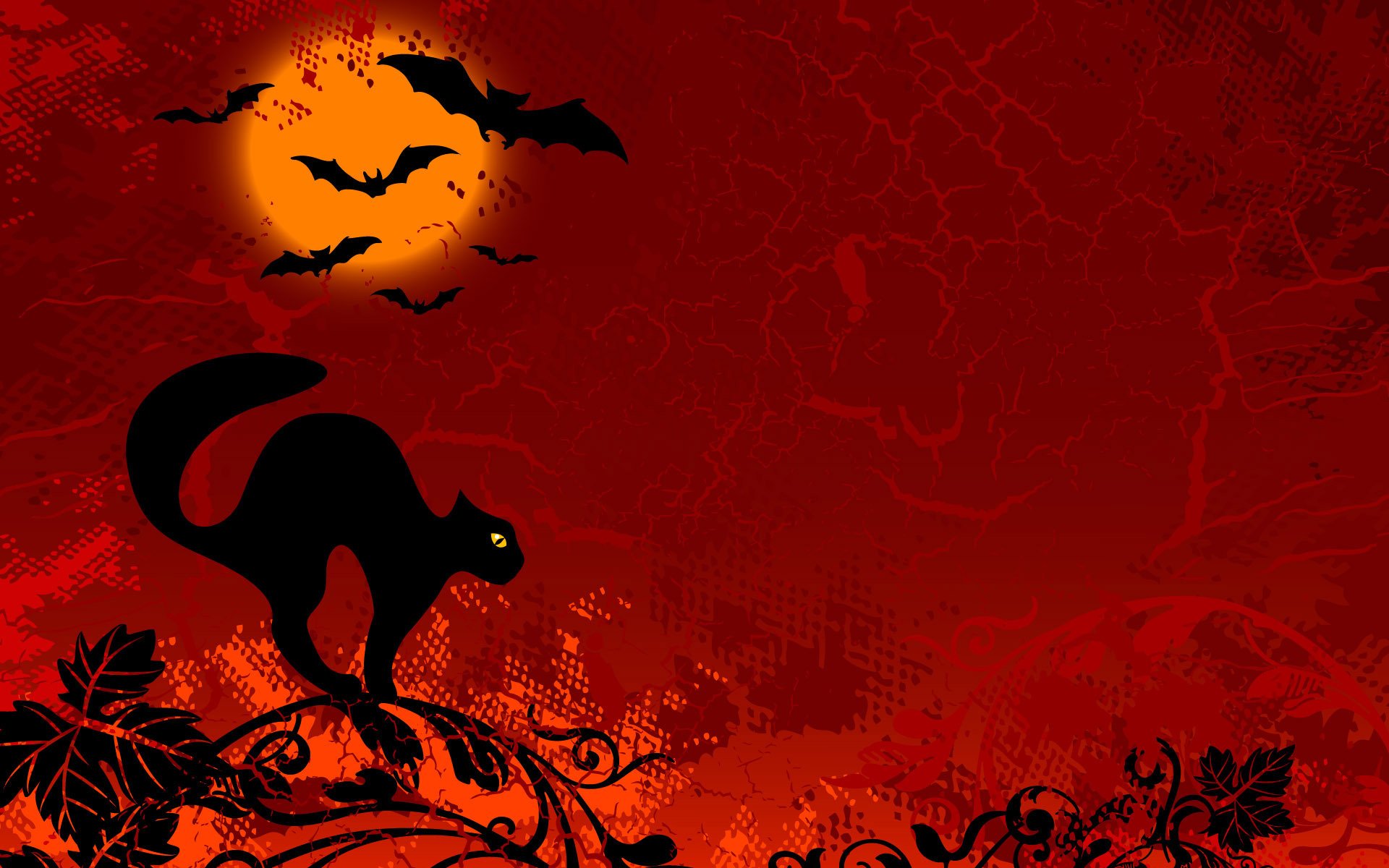 halloween dessin fond rouge chat noir souris branche