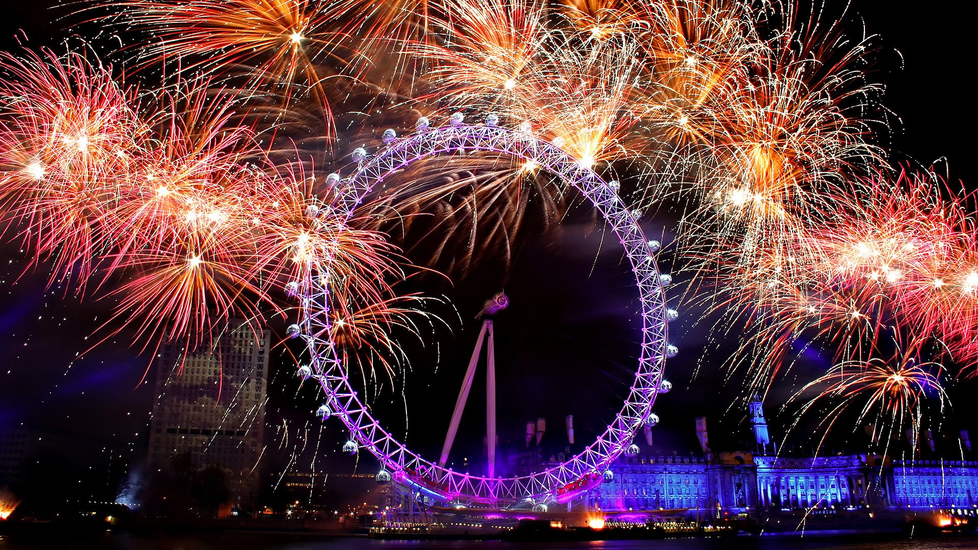 feuerwerk feiertag feuerwerk lichter rad licht farben gebäude