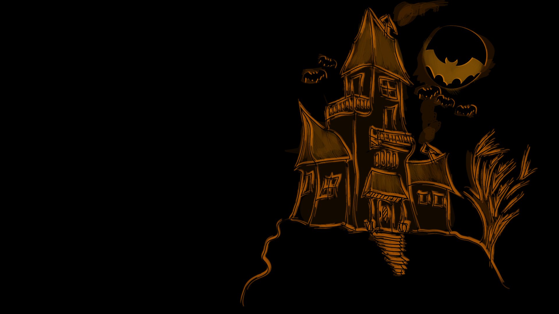 halloween vacances dessin maison lune chauves-souris vacances image 1920x1080