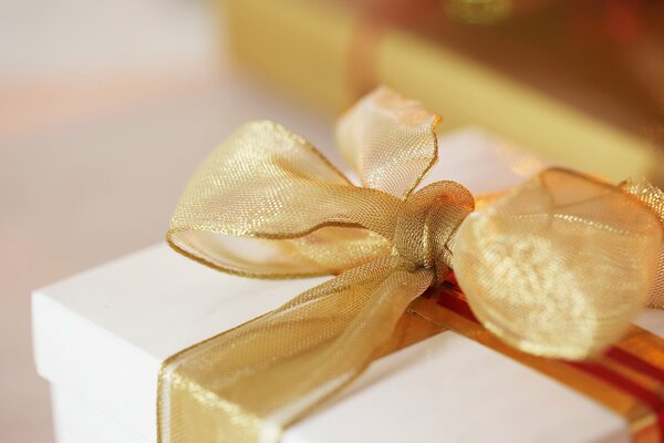 Boîte cadeau bandée avec ruban d or