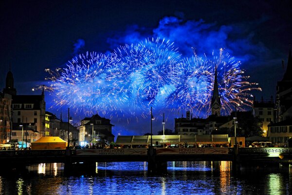 City fireworks on the bridge