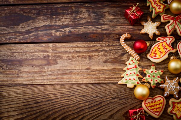 Christmas decorations on a wooden background