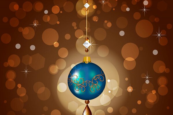 Blue Christmas ball with golden curlicues