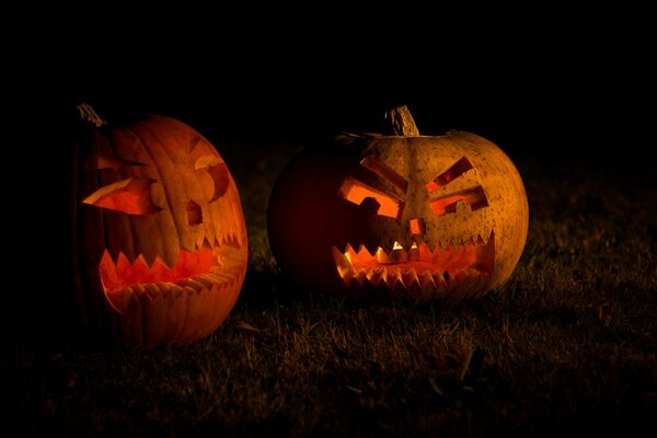 Halloween pumpkin art with candles inside