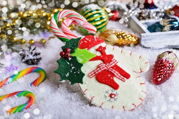 Decorazione dell albero di Natale guanto con bastoncini di zucchero di Natale