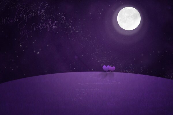 Purple night with hearts on the horizon