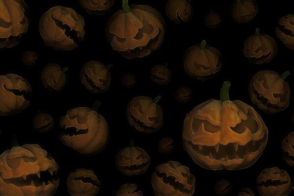 Calabazas de Halloween de miedo sobre un fondo negro