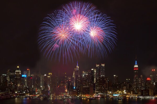 Festive fireworks over the night city