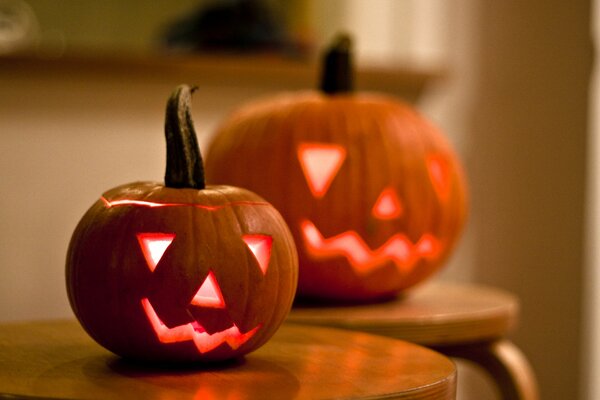 Two pumpkins on Halloween