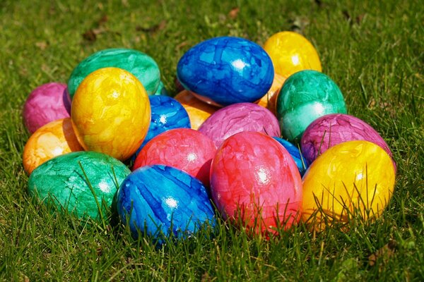 Belle uova colorate e pasquali nell erba