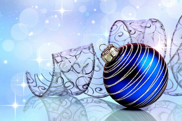 Blue ball on a ribbon background