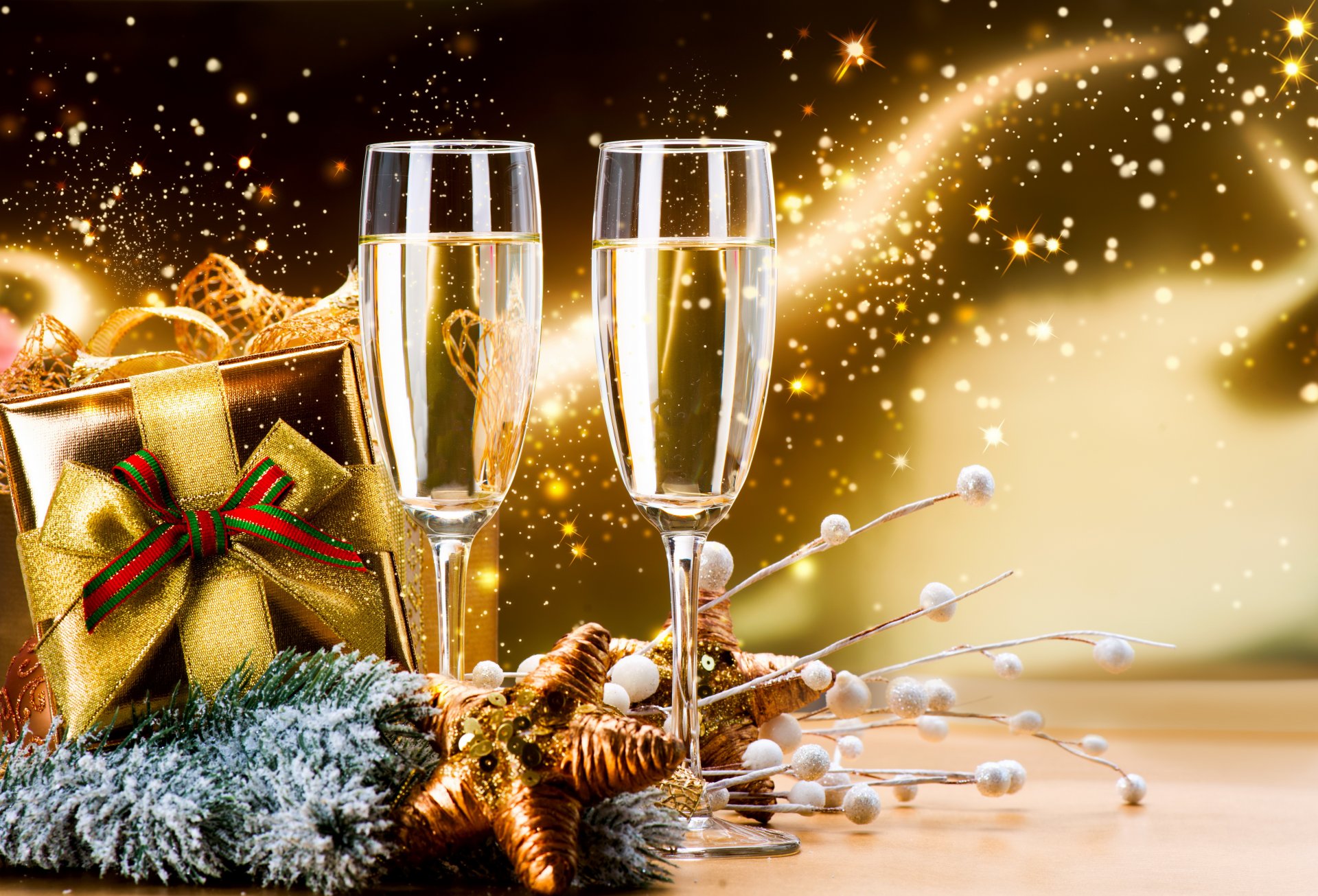 happy new year champagne glasses present decoration