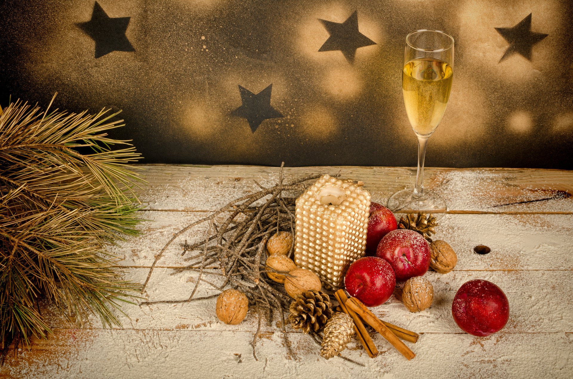 año nuevo navidad decoraciones champán copas de vino