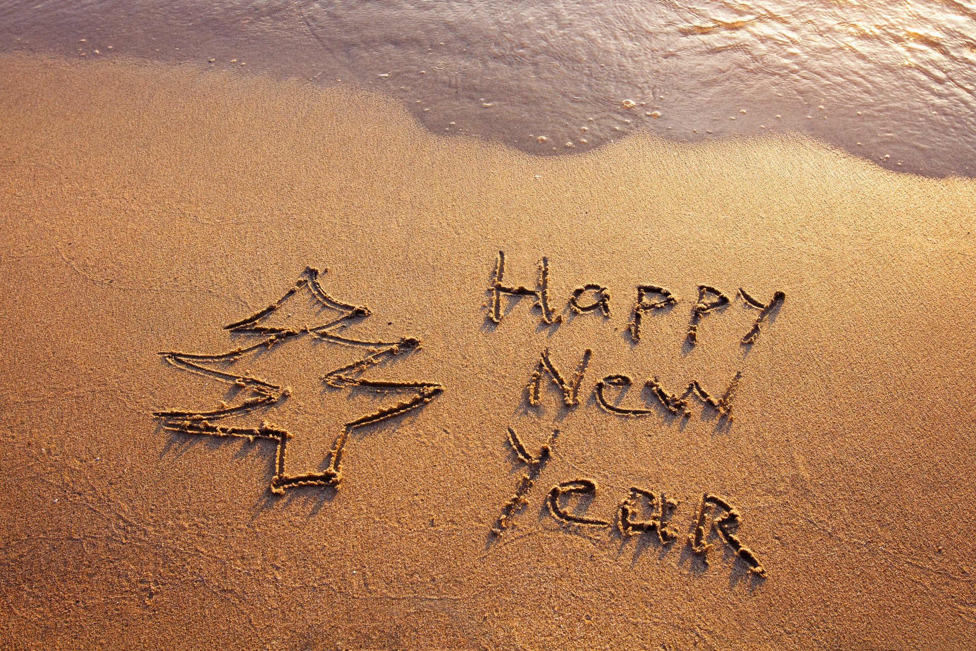 heureux nouvel an plage sable mer bonne année