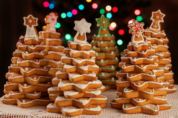 Festive cookies for the New Year in the shape of a Christmas tree