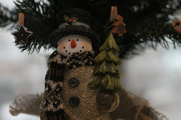 Christmas snowman under the tree