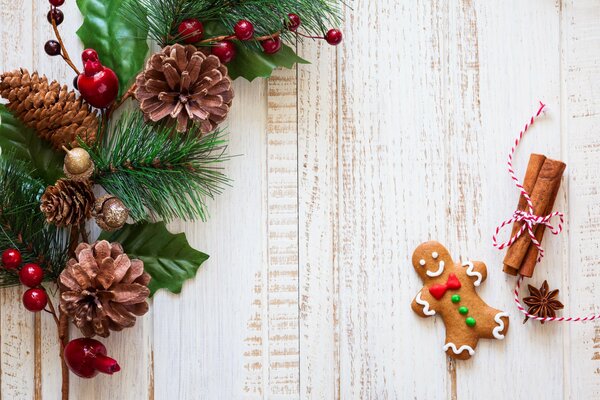 Ginger cookies and a branch of spruce