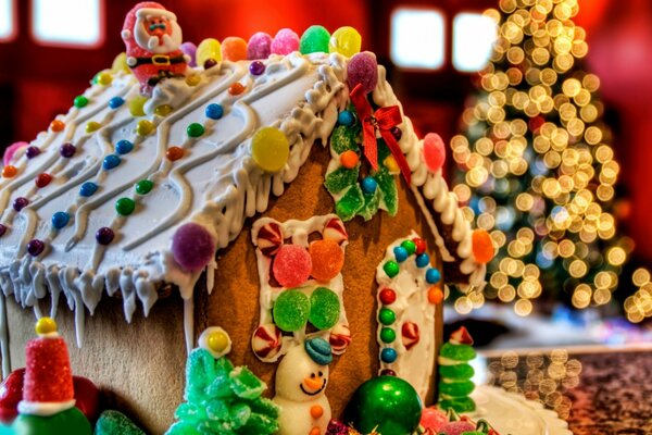 Gingerbread house decorated for Christmas