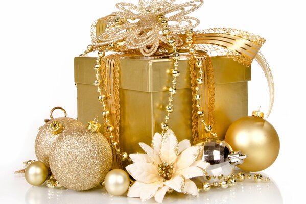 Gold Box and Christmas decorations