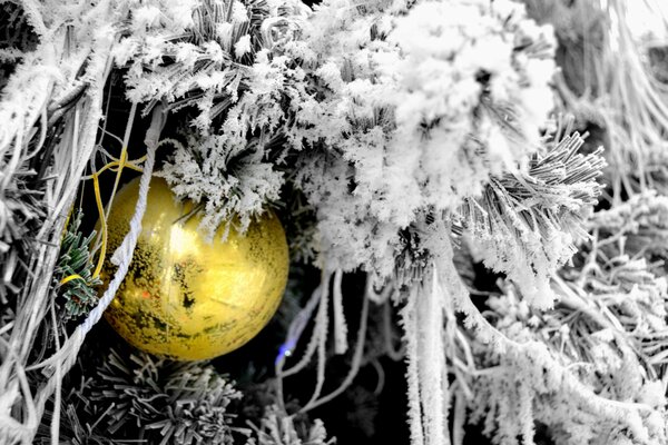 Árbol de nieve y bola de oro