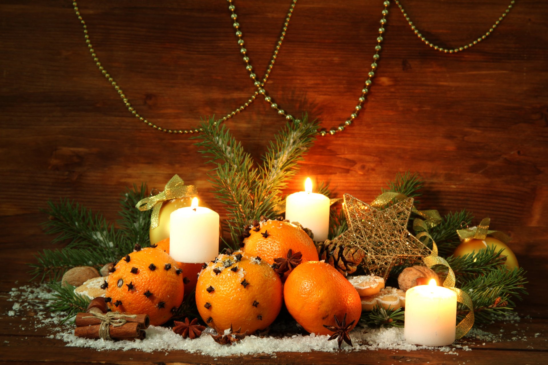 feliz navidad decoración año nuevo árbol de navidad naranjas velas