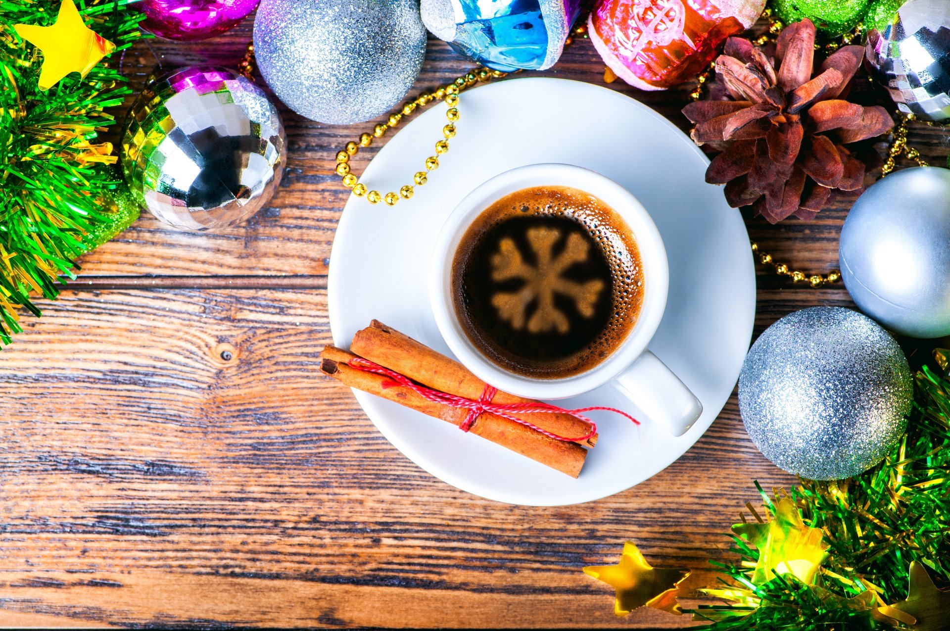 feliz navidad decoración año nuevo café canela bolas copo de nieve