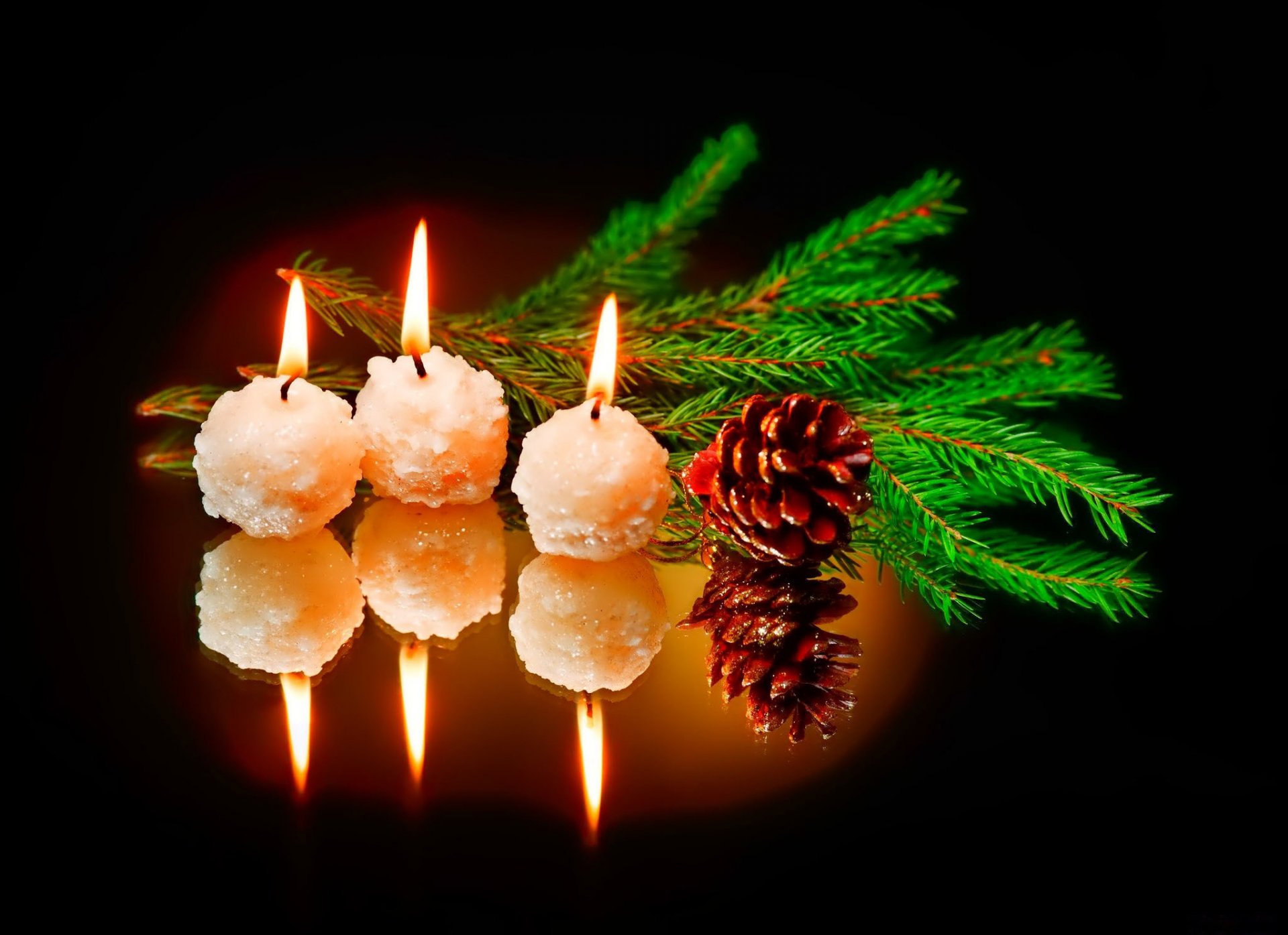 new year holiday candles fire reflection bump branch pine