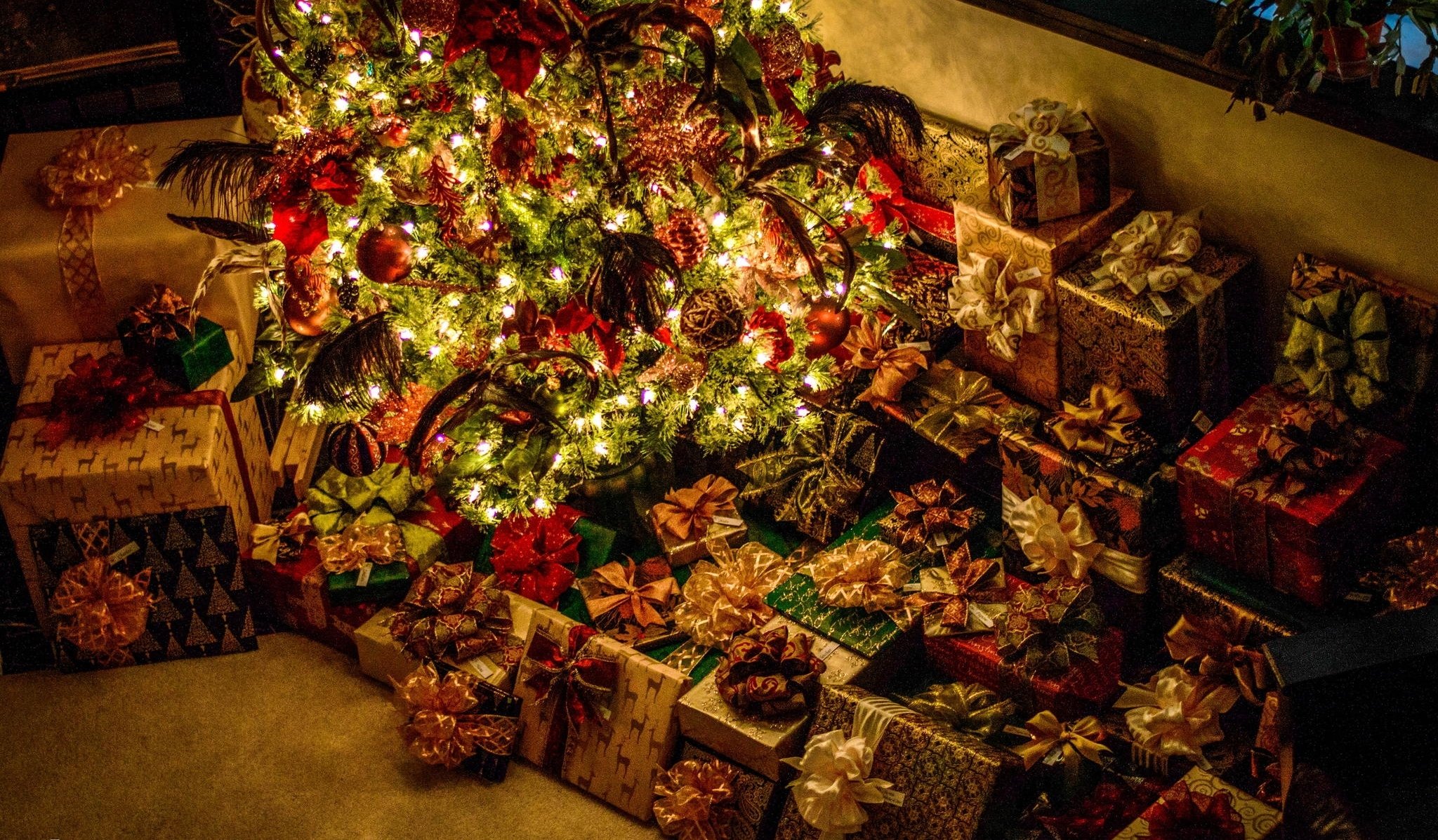 neujahr urlaub nacht weihnachtsbaum geschenke lichter