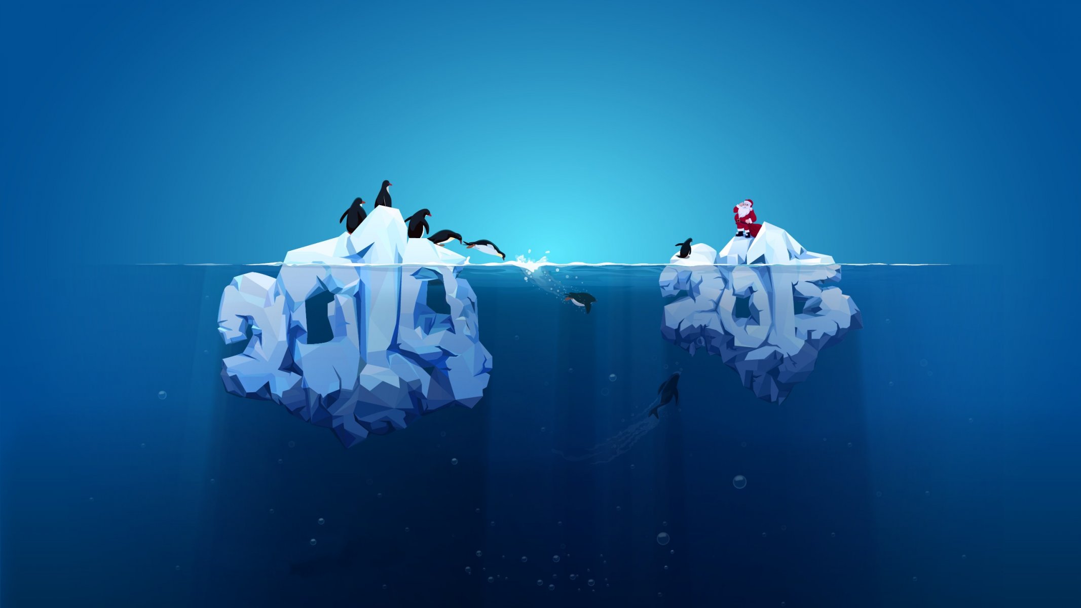 2014 2015 new year iceberg penguins red grandfather