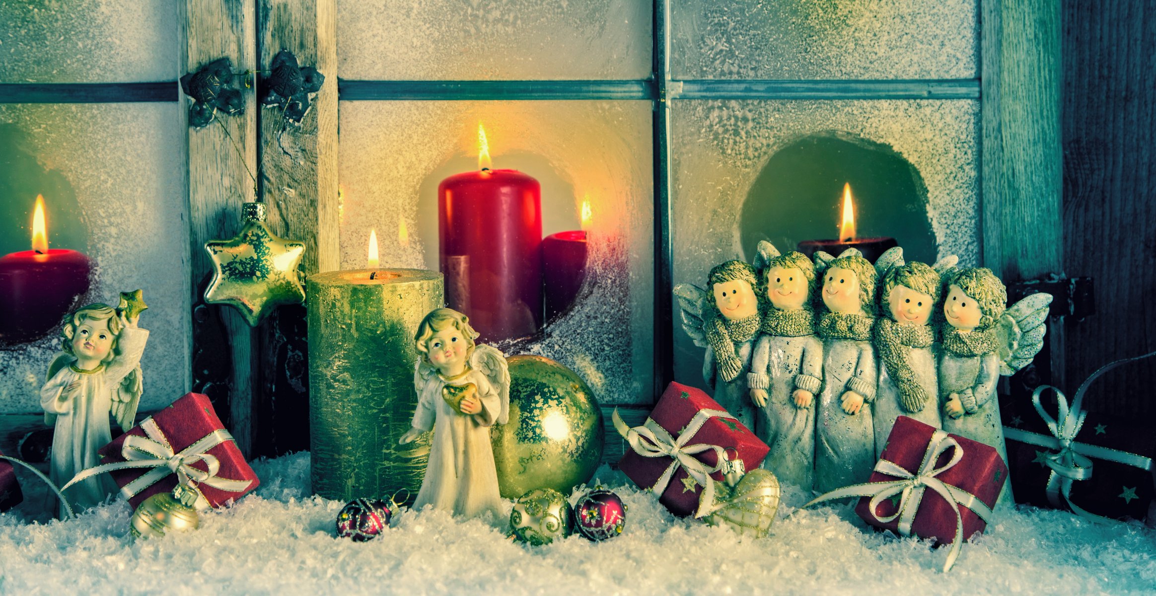 joyeux noël heureux nouvel an vintage décoration jouets anges bougies