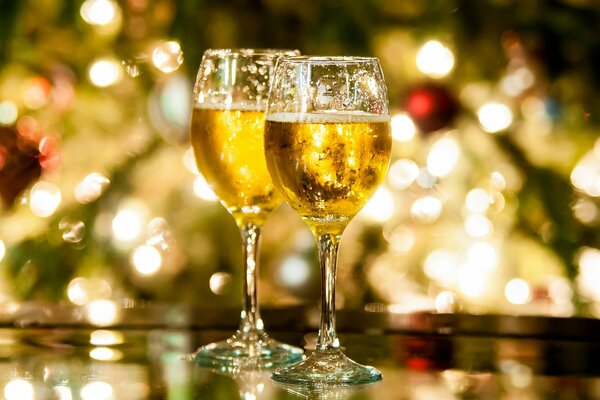 Champagne glasses on the festive table