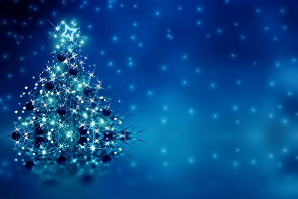 Bright blue Christmas tree on a blue background