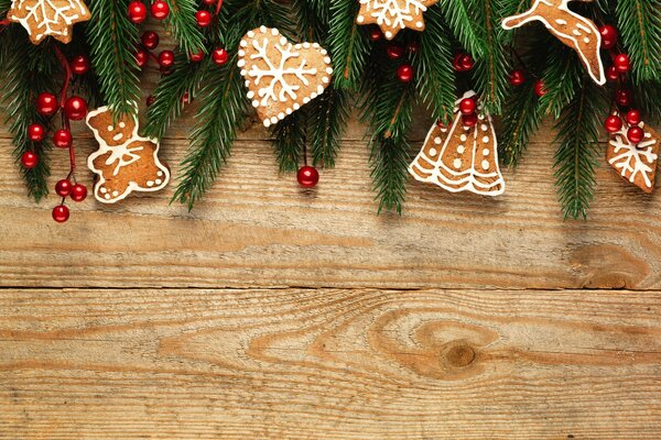 Beautiful Christmas trees with beads and gingerbread