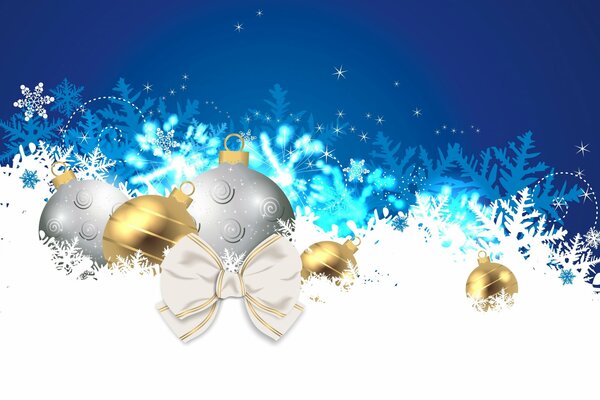 Image de Noël avec des boules et des flocons de neige