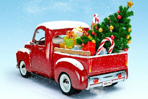 Weihnachtswagen mit Wintergeschenken