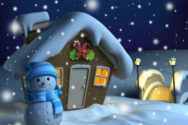 Снеговик и пряничный домик на Рождество