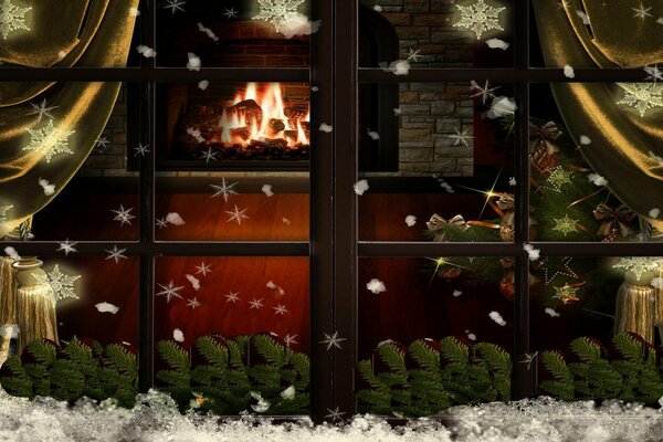 Beautiful Christmas windows in snowflakes