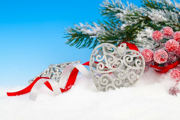 Christmas still life with berries in frost