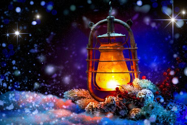 A beautiful New Year s lantern shines at night