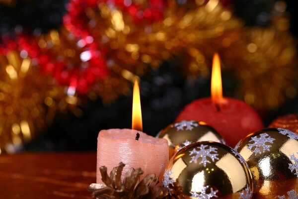 Beautiful candles on the New Year s table