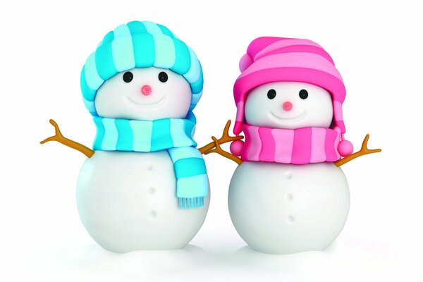 Dos lindos muñecos de nieve esperando las vacaciones