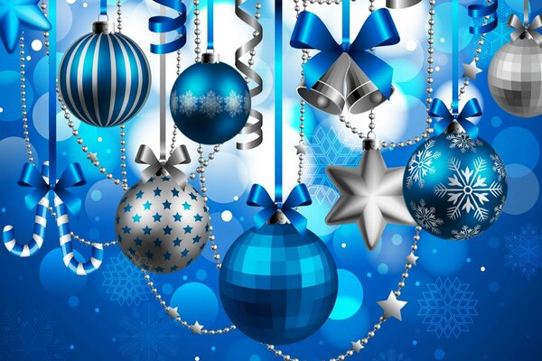 Decoraciones de Navidad. Bolas de Navidad azules con arcos