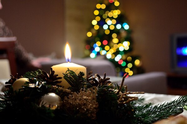 Cocina de Navidad-velas y árbol de Navidad