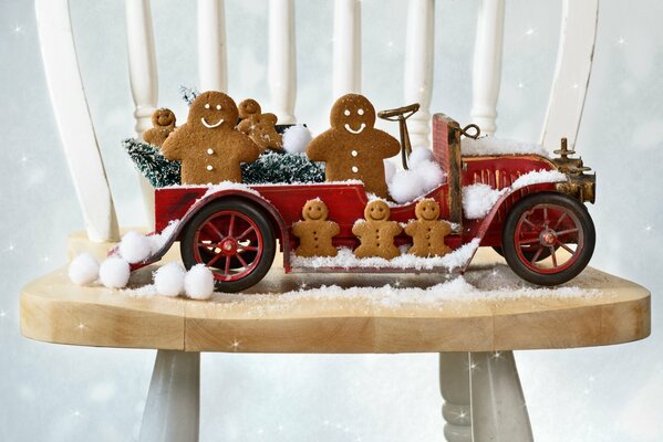 Gingerbread in the form of a snowflake machine on a chair