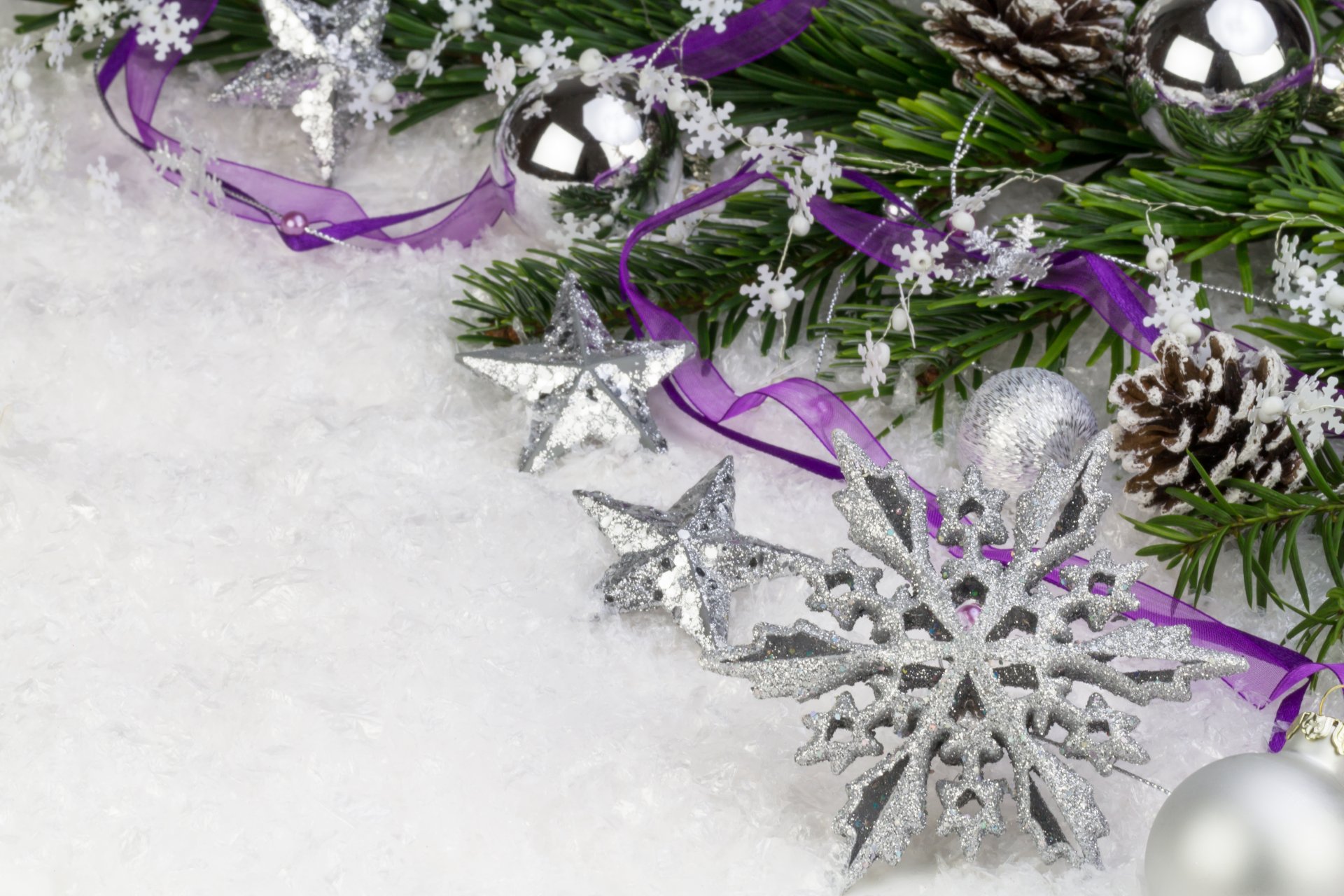 schneeflocke beulen band lila schnee luftballons weihnachtsbaum sterne silber landschaft zweig tanne neujahr weihnachten