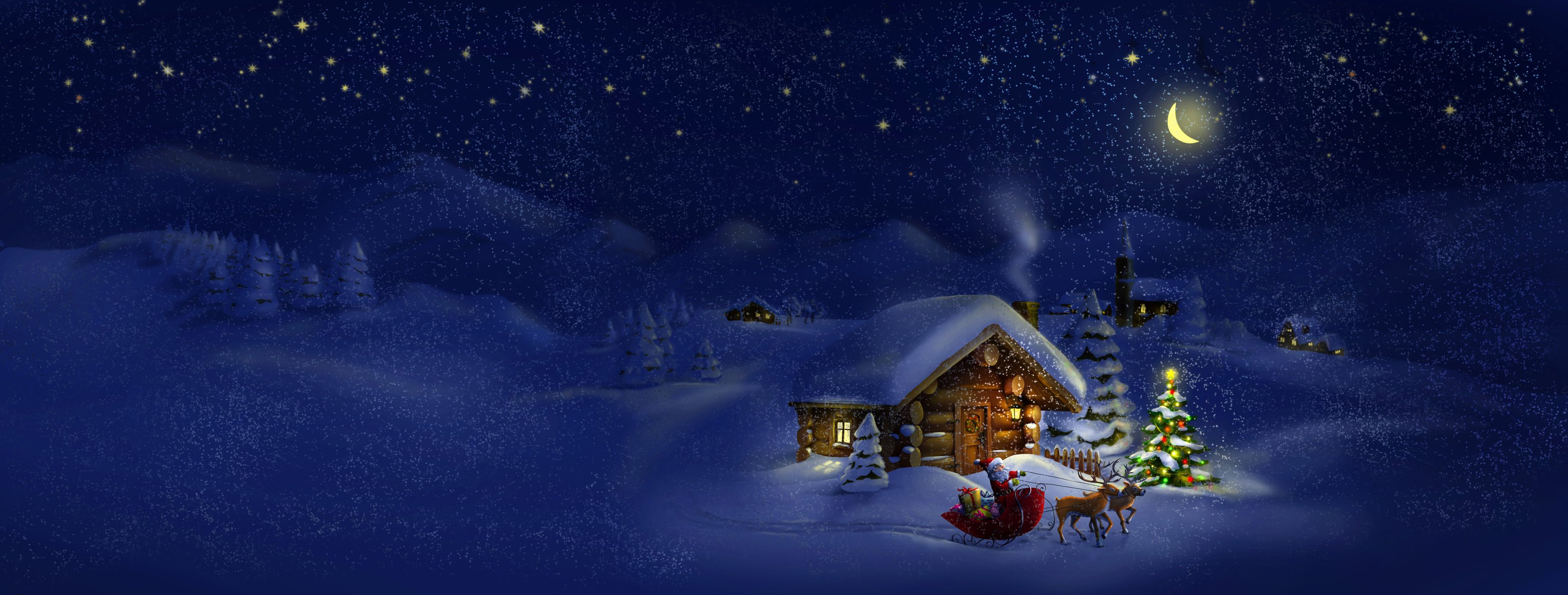 nature night winter snow christmas town lights new year