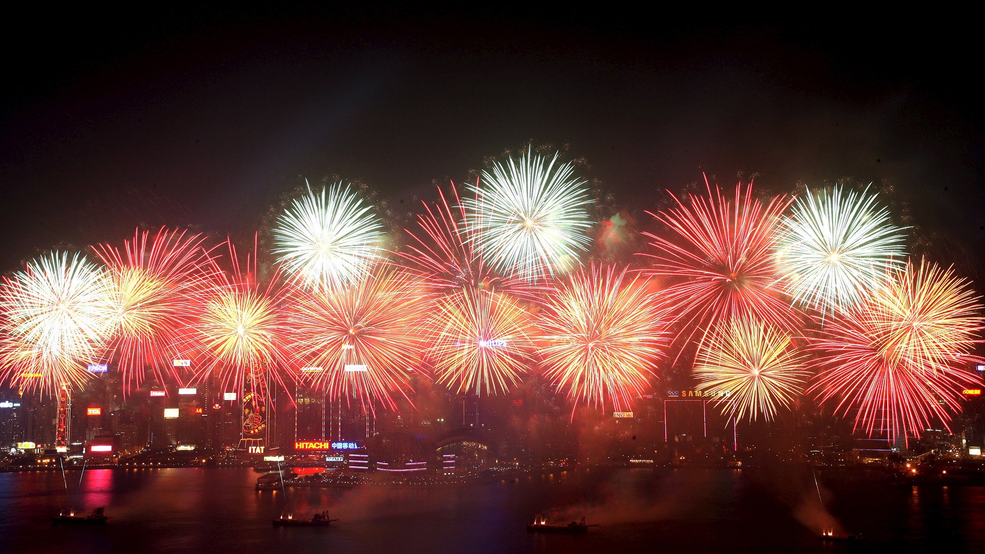 fuegos artificiales año nuevo hong kong china 2014