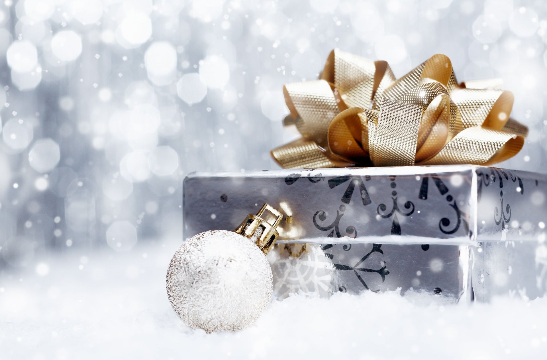 holiday new year christmas present box christmas decoration toys snow bokeh chrismas background wallpaper widescreen full screen hd wallpaper